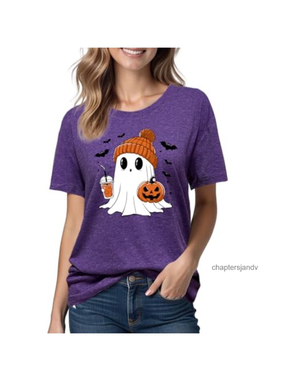 Pumpkin Ghost Short Sleeve T-Shirt Halloween Costume Tee